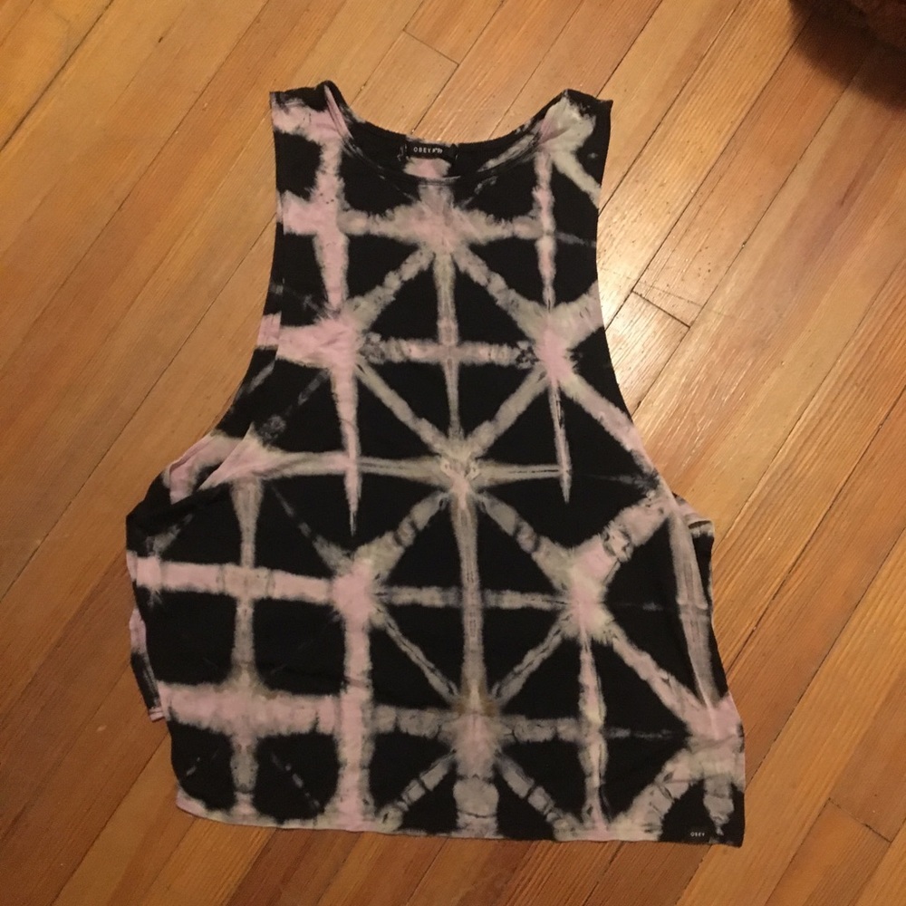 Obey Side Slit Black Tie-Dye Tank Top - size:M